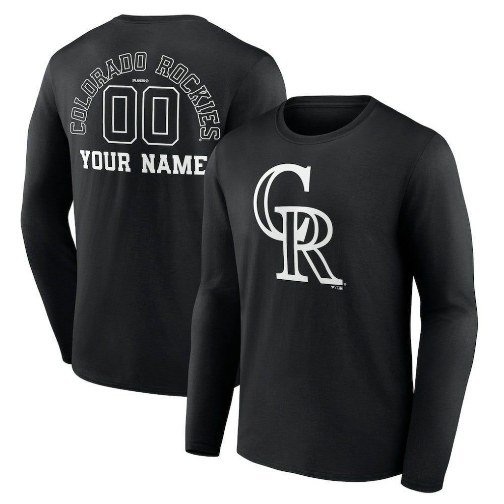 Colorado Rockies Monochrome Personalized Name & Number Long Sleeve T-Shirt Black