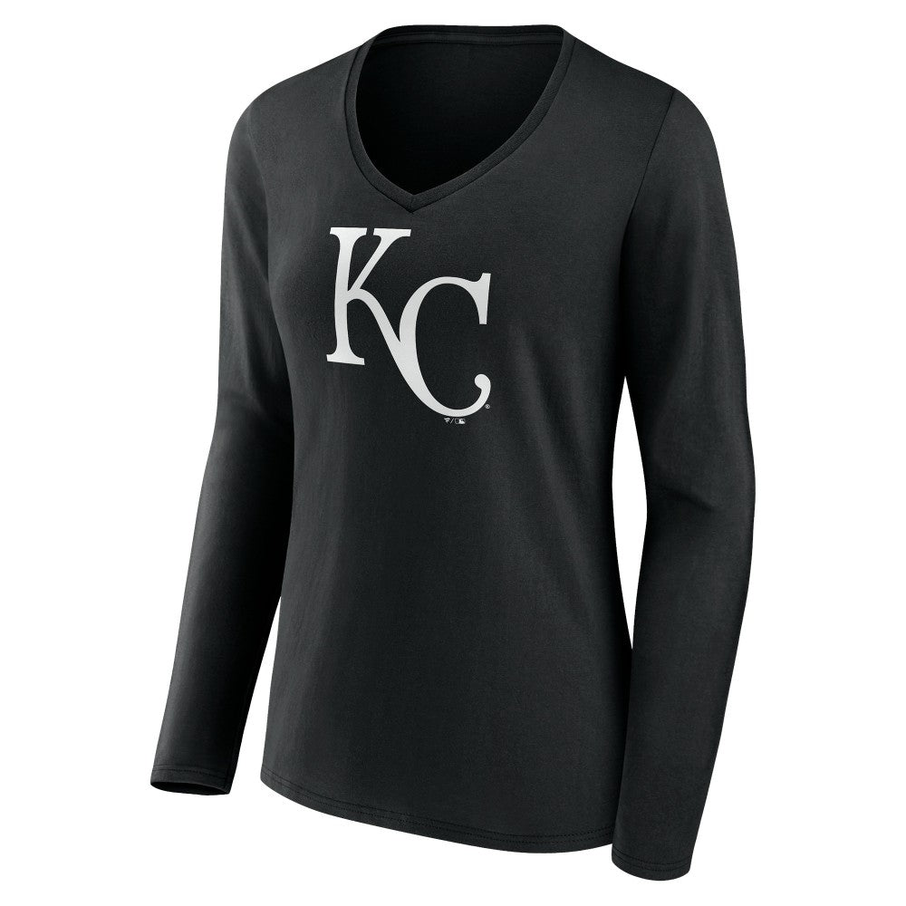 Kansas City Royals Women's Monochrome Personalized Name & Number Long Sleeve V-Neck T-Shirt Black