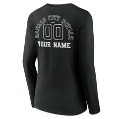 Kansas City Royals Women's Monochrome Personalized Name & Number Long Sleeve V-Neck T-Shirt Black
