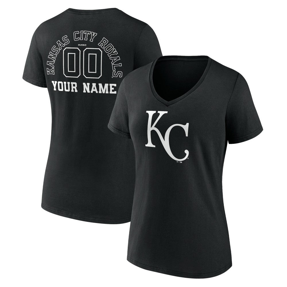 Kansas City Royals Women's Monochrome Personalized Name & Number V-Neck T-Shirt Black