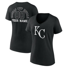 Kansas City Royals Women's Monochrome Personalized Name & Number V-Neck T-Shirt Black