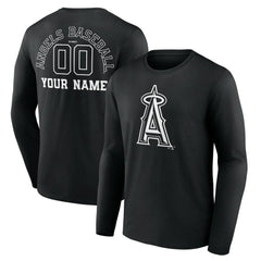 Los Angeles Angels Monochrome Personalized Name & Number Long Sleeve T-Shirt Black