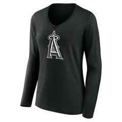 Los Angeles Angels Women's Monochrome Personalized Name & Number Long Sleeve V-Neck T-Shirt Black