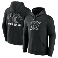 Miami Marlins Monochrome Personalized Name & Number Pullover Hoodie Black