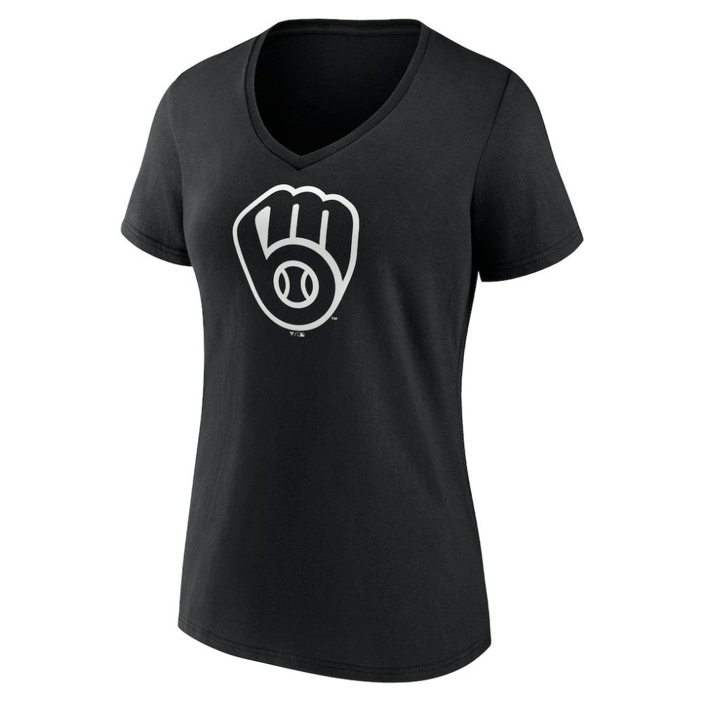 Milwaukee Brewers Women's Monochrome Personalized Name & Number V-Neck T-Shirt Black