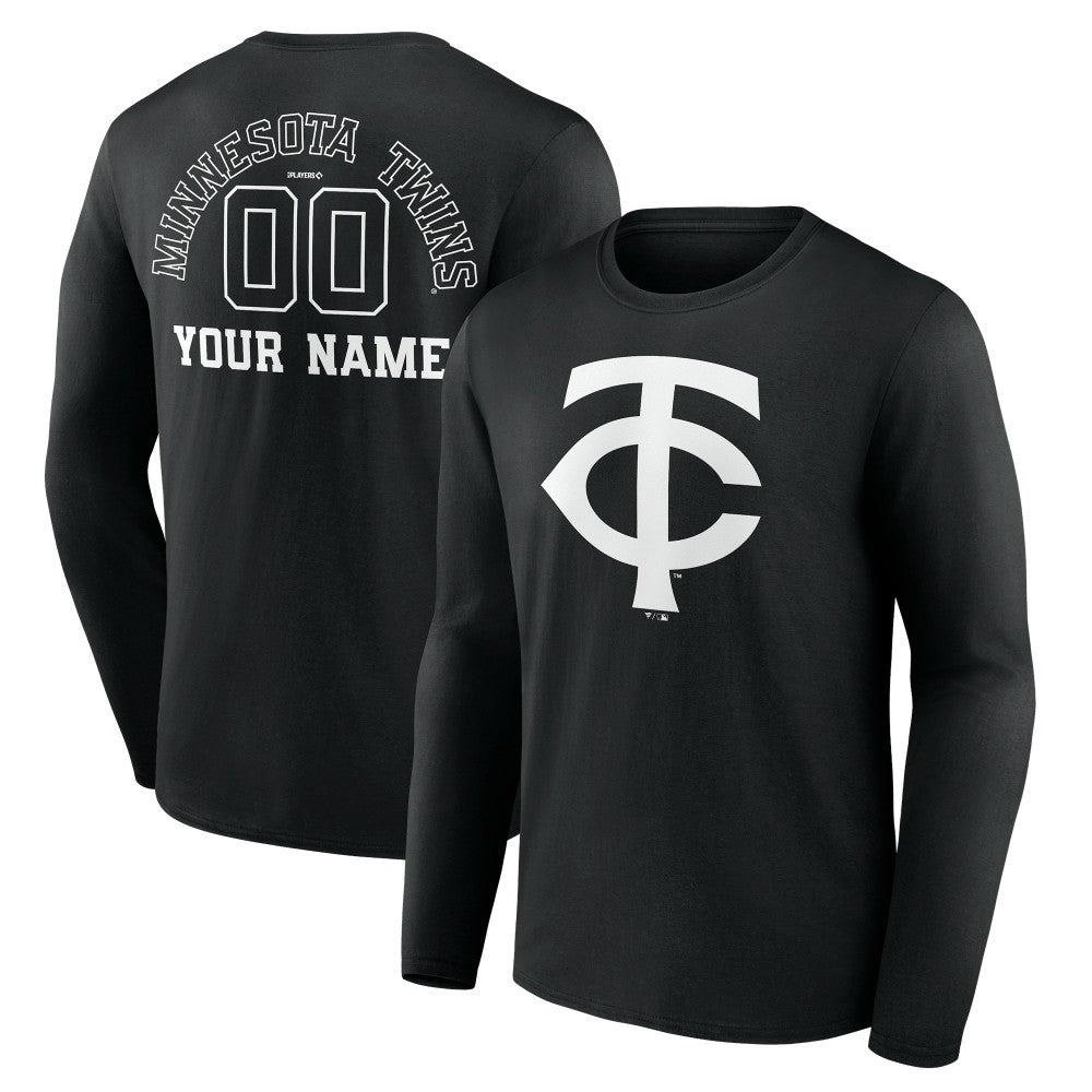 Minnesota Twins Monochrome Personalized Name & Number Long Sleeve T-Shirt Black