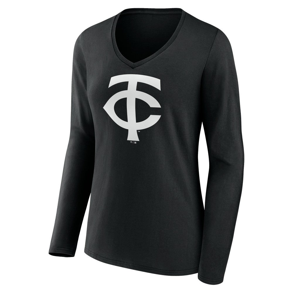 Minnesota Twins Women's Monochrome Personalized Name & Number Long Sleeve V-Neck T-Shirt Black