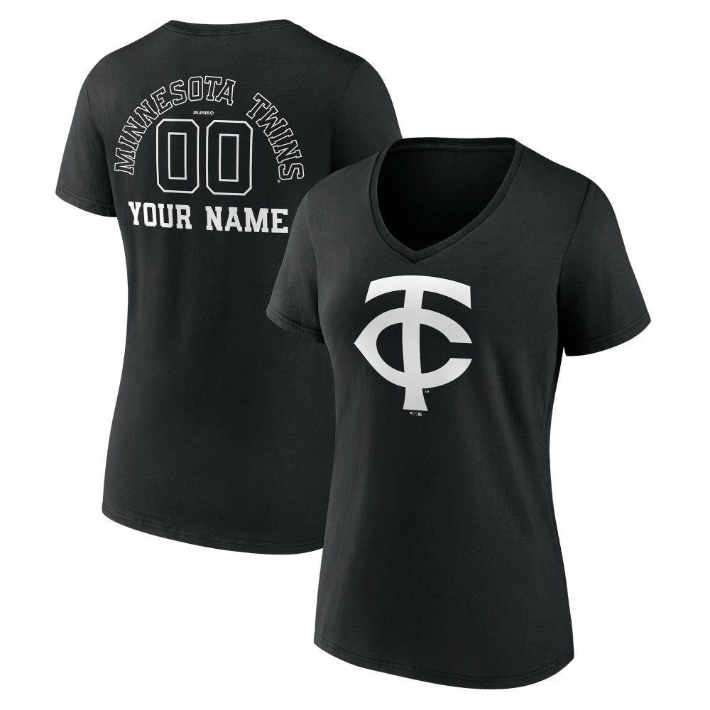 Minnesota Twins Women's Monochrome Personalized Name & Number V-Neck T-Shirt Black