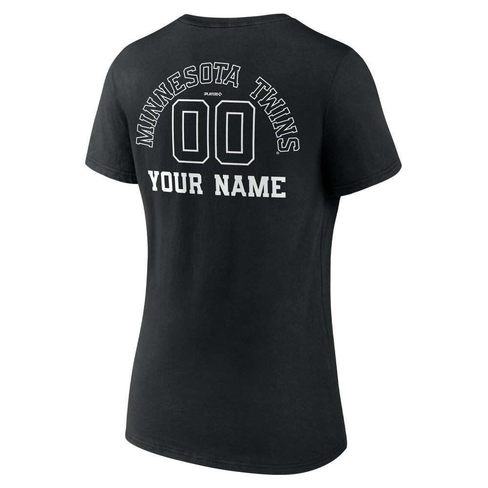 Minnesota Twins Women's Monochrome Personalized Name & Number V-Neck T-Shirt Black