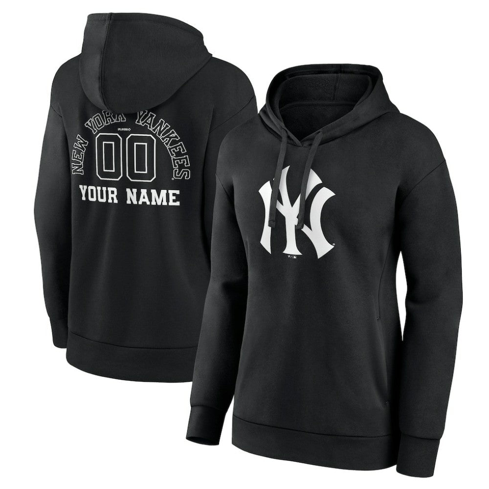 New York Yankees Women's Monochrome Personalized Name & Number Pullover Hoodie Black