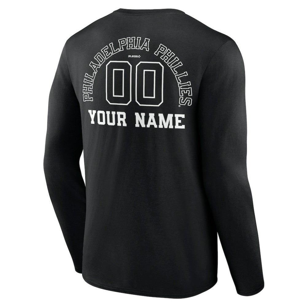 Philadelphia Phillies Monochrome Personalized Name & Number Long Sleeve T-Shirt Black