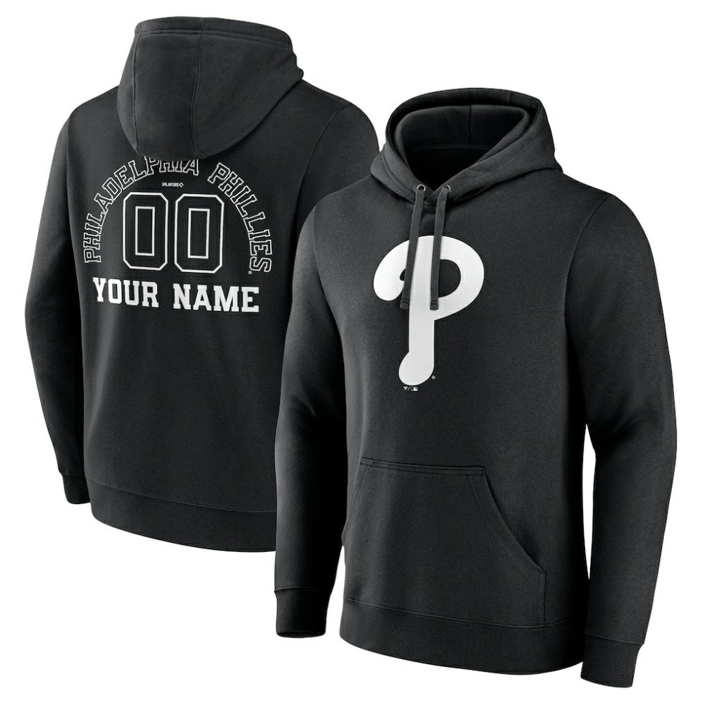 Philadelphia Phillies Monochrome Personalized Name & Number Pullover Hoodie Black