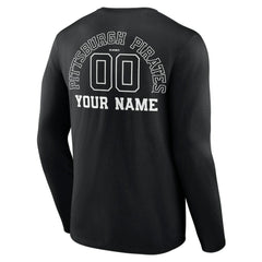 Pittsburgh Pirates Monochrome Personalized Name & Number Long Sleeve T-Shirt Black