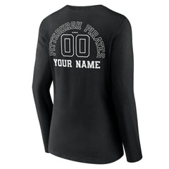 Pittsburgh Pirates Women's Monochrome Personalized Name & Number Long Sleeve V-Neck T-Shirt Black