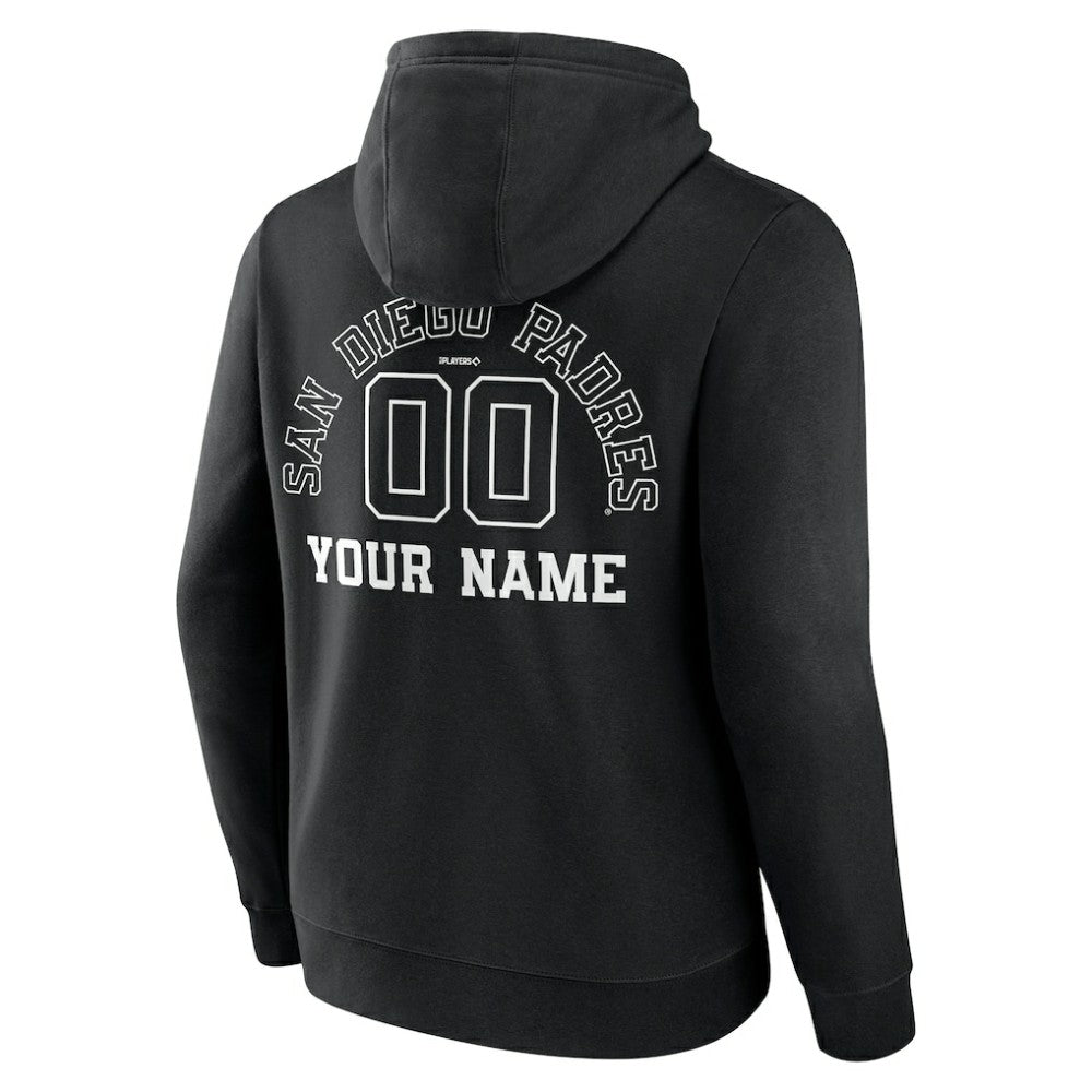 San Diego Padres Monochrome Personalized Name & Number Pullover Hoodie Black