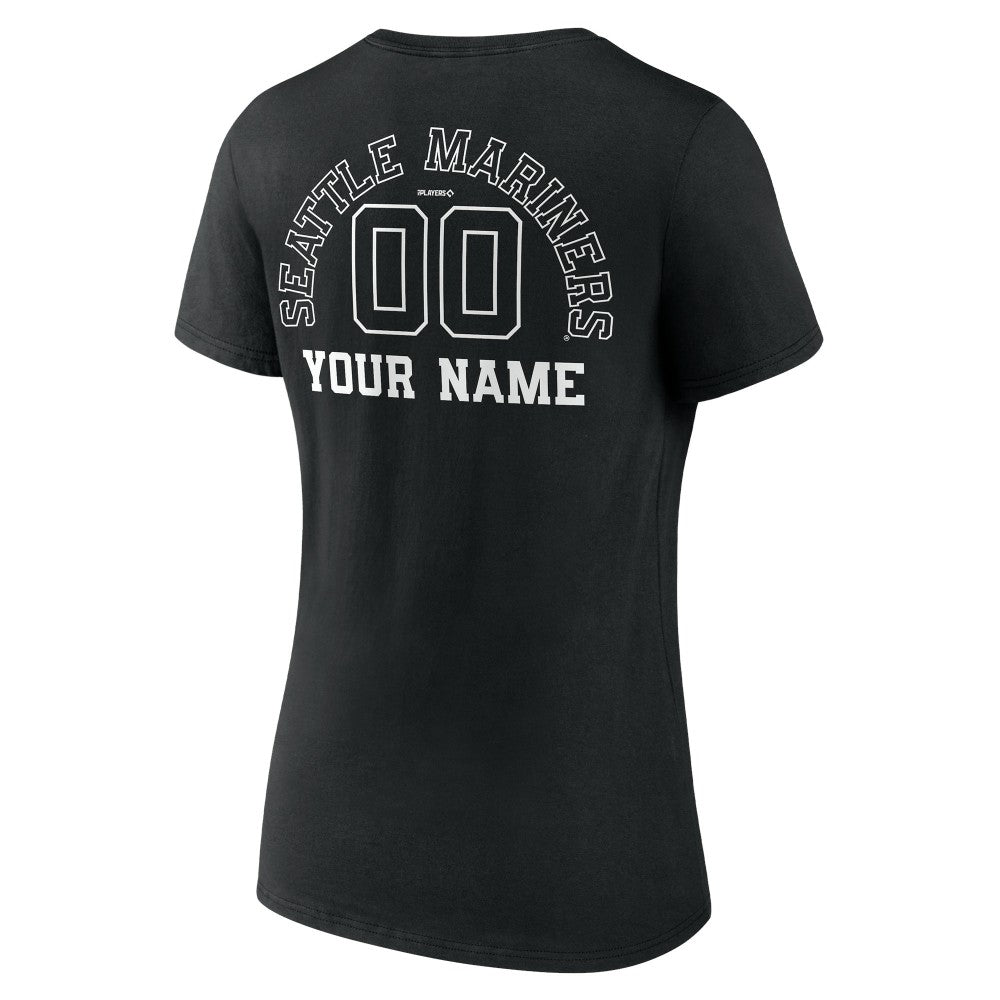 Seattle Mariners Women's Monochrome Personalized Name & Number V-Neck T-Shirt Black
