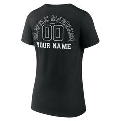 Seattle Mariners Women's Monochrome Personalized Name & Number V-Neck T-Shirt Black