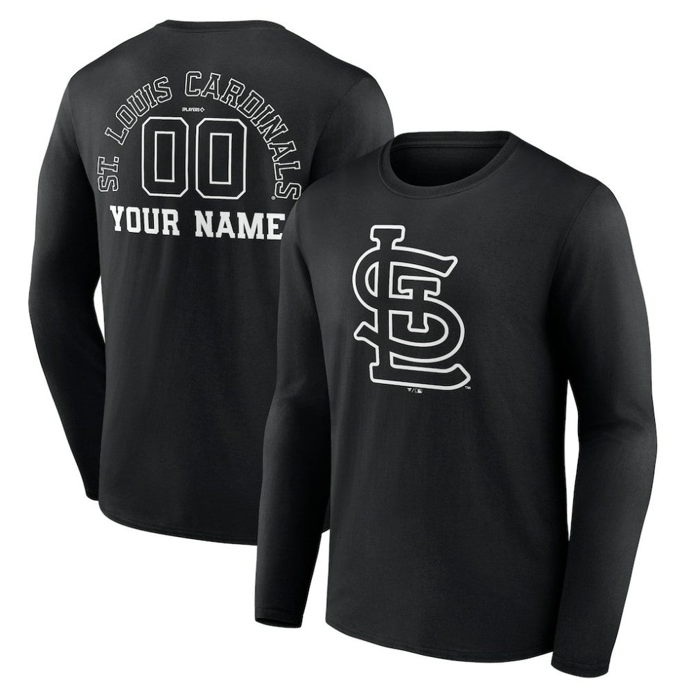 St. Louis Cardinals Monochrome Personalized Name & Number Long Sleeve T-Shirt Black