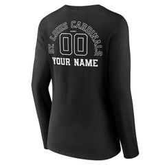St. Louis Cardinals Women's Monochrome Personalized Name & Number Long Sleeve V-Neck T-Shirt Black