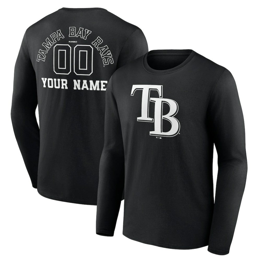 Tampa Bay Rays Monochrome Personalized Name & Number Long Sleeve T-Shirt Black