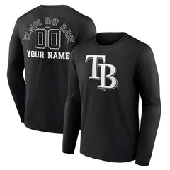 Tampa Bay Rays Monochrome Personalized Name & Number Long Sleeve T-Shirt Black