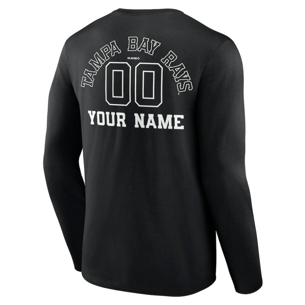 Tampa Bay Rays Monochrome Personalized Name & Number Long Sleeve T-Shirt Black