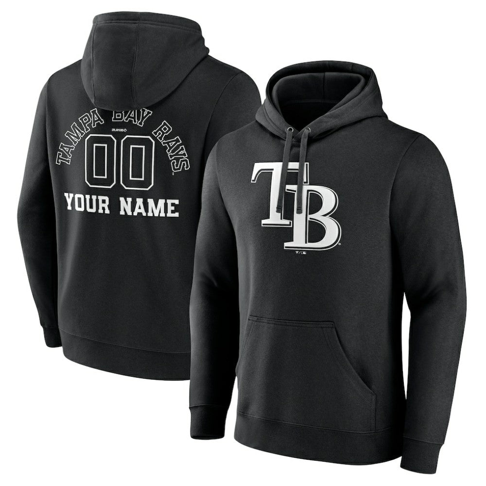 Tampa Bay Rays Monochrome Personalized Name & Number Pullover Hoodie Black
