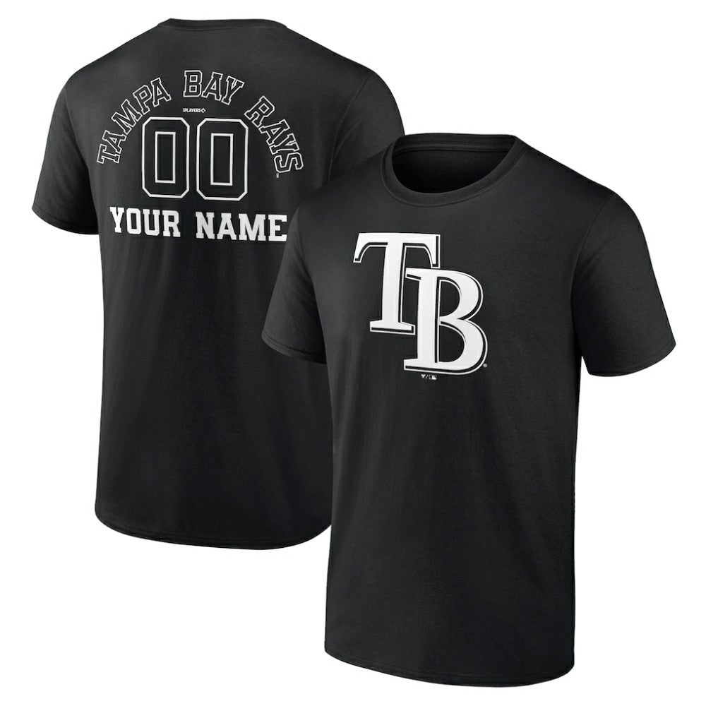 Tampa Bay Rays Monochrome Personalized Name & Number T-Shirt Black