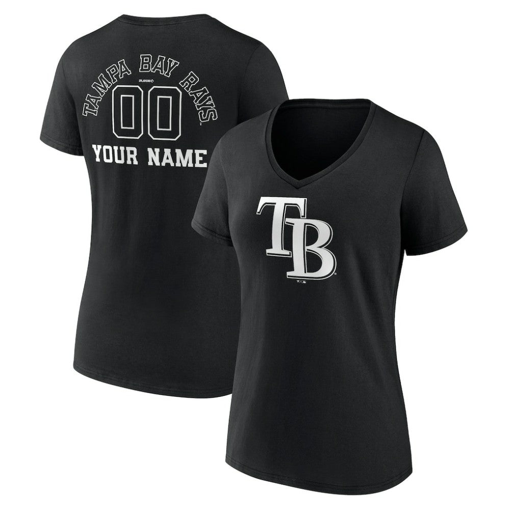 Tampa Bay Rays Women's Monochrome Personalized Name & Number V-Neck T-Shirt Black