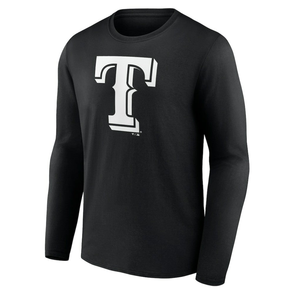 Texas Rangers Monochrome Personalized Name & Number Long Sleeve T-Shirt Black