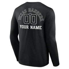 Texas Rangers Monochrome Personalized Name & Number Long Sleeve T-Shirt Black