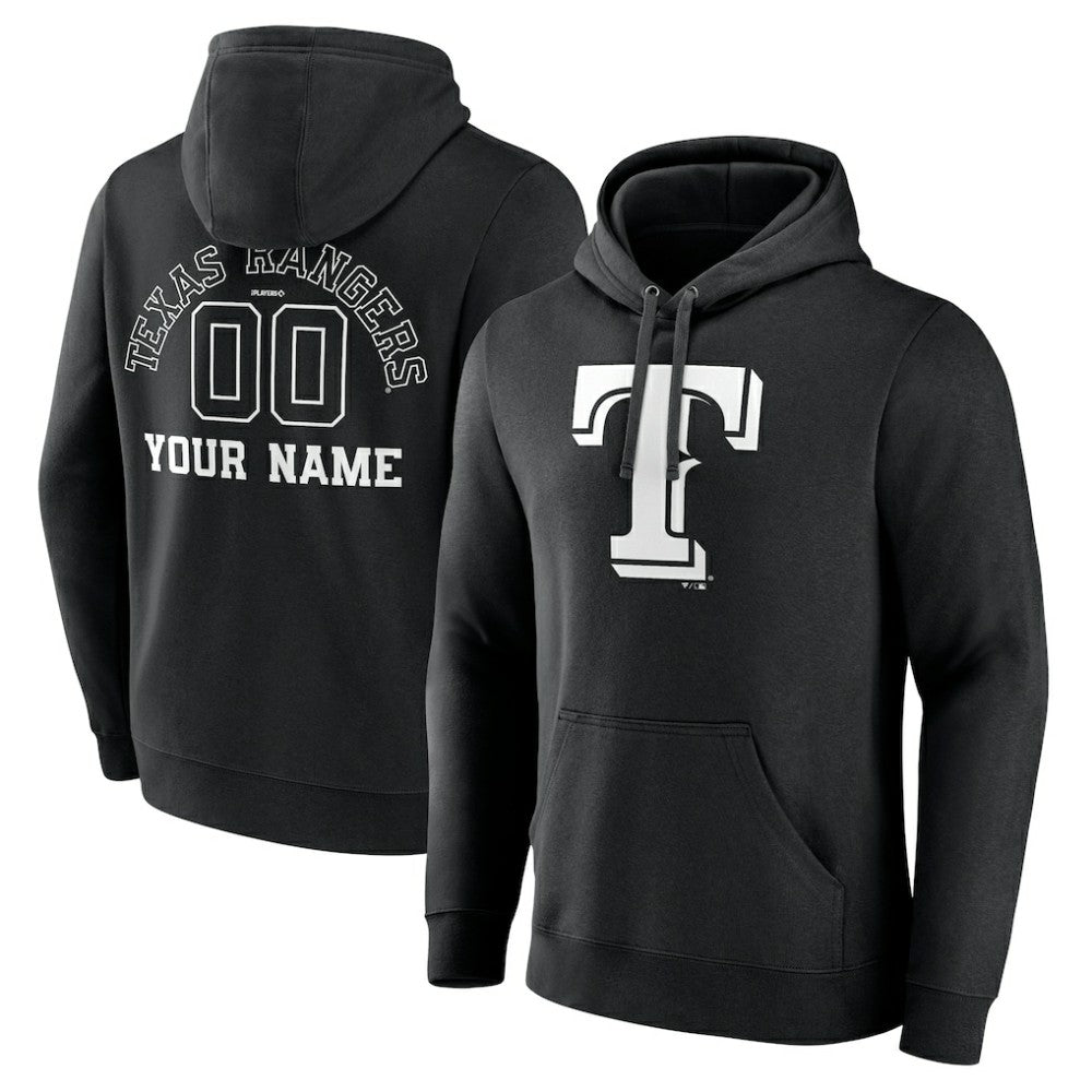 Texas Rangers Monochrome Personalized Name & Number Pullover Hoodie Black