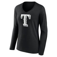 Texas Rangers Women's Monochrome Personalized Name & Number Long Sleeve V-Neck T-Shirt Black
