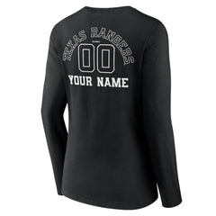 Texas Rangers Women's Monochrome Personalized Name & Number Long Sleeve V-Neck T-Shirt Black