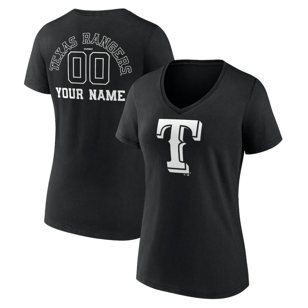 Texas Rangers Women's Monochrome Personalized Name & Number V-Neck T-Shirt Black