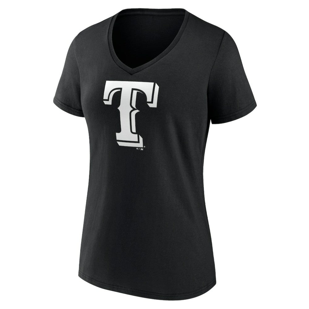 Texas Rangers Women's Monochrome Personalized Name & Number V-Neck T-Shirt Black