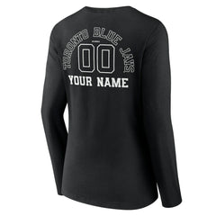 Toronto Blue Jays Women's Monochrome Personalized Name & Number Long Sleeve V-Neck T-Shirt Black