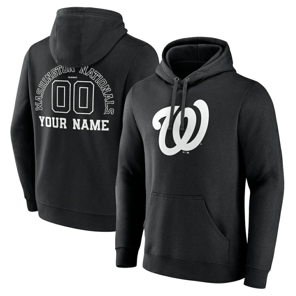 Washington Nationals Monochrome Personalized Name & Number Pullover Hoodie Black