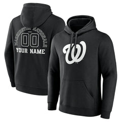 Washington Nationals Monochrome Personalized Name & Number Pullover Hoodie Black