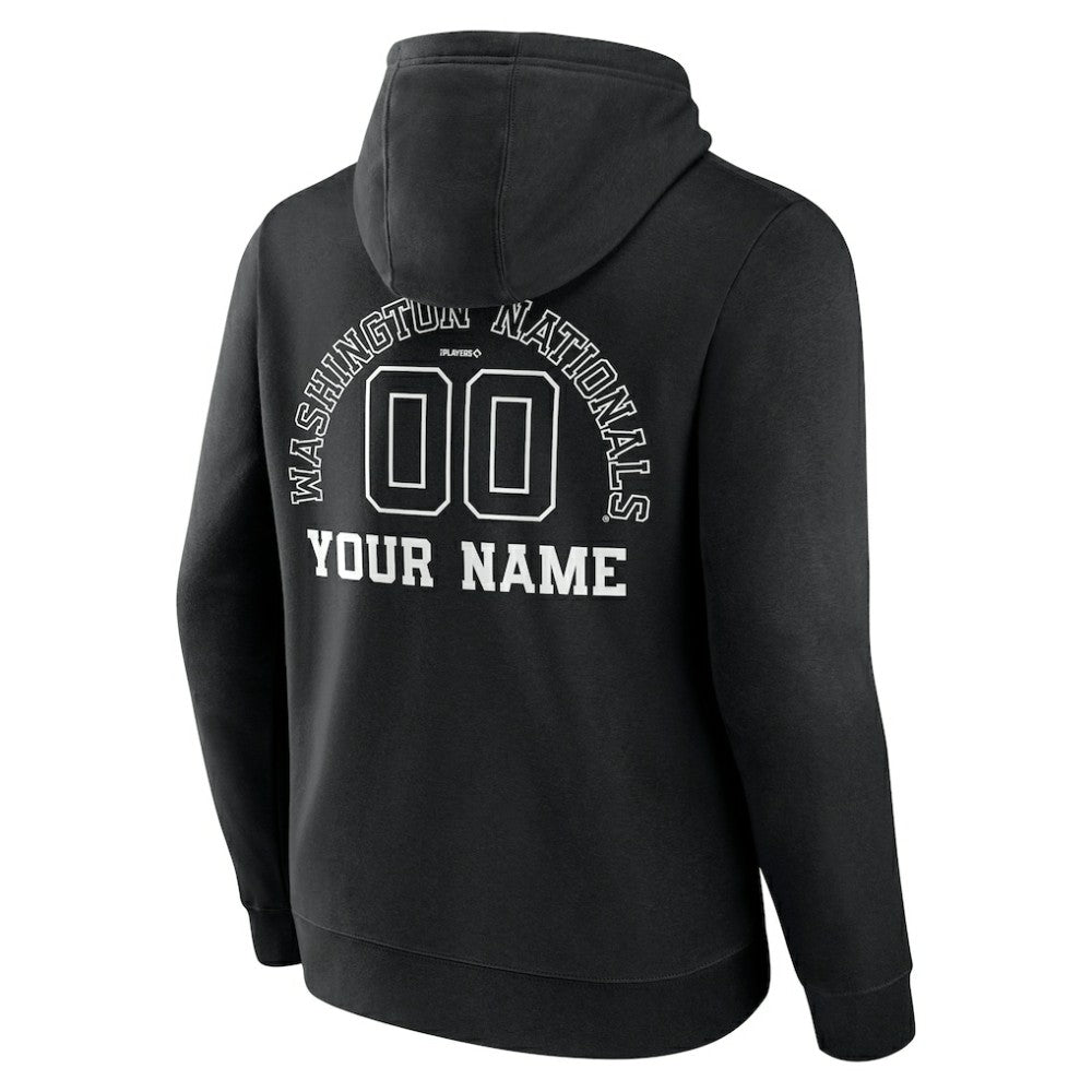 Washington Nationals Monochrome Personalized Name & Number Pullover Hoodie Black