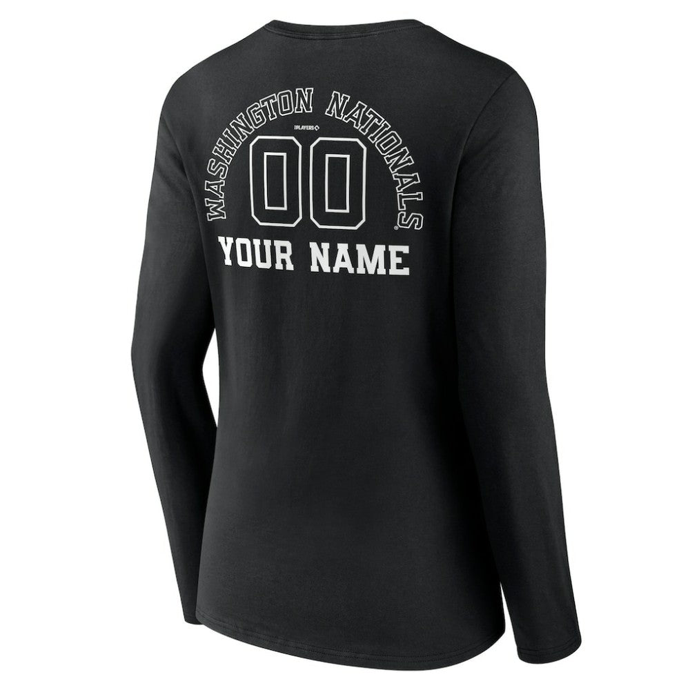 Washington Nationals Women's Monochrome Personalized Name & Number Long Sleeve V-Neck T-Shirt Black