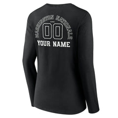 Washington Nationals Women's Monochrome Personalized Name & Number Long Sleeve V-Neck T-Shirt Black