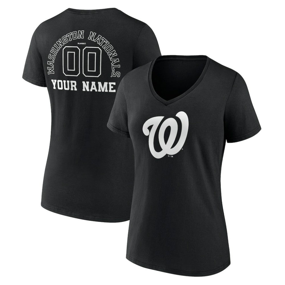 Washington Nationals Women's Monochrome Personalized Name & Number V-Neck T-Shirt Black