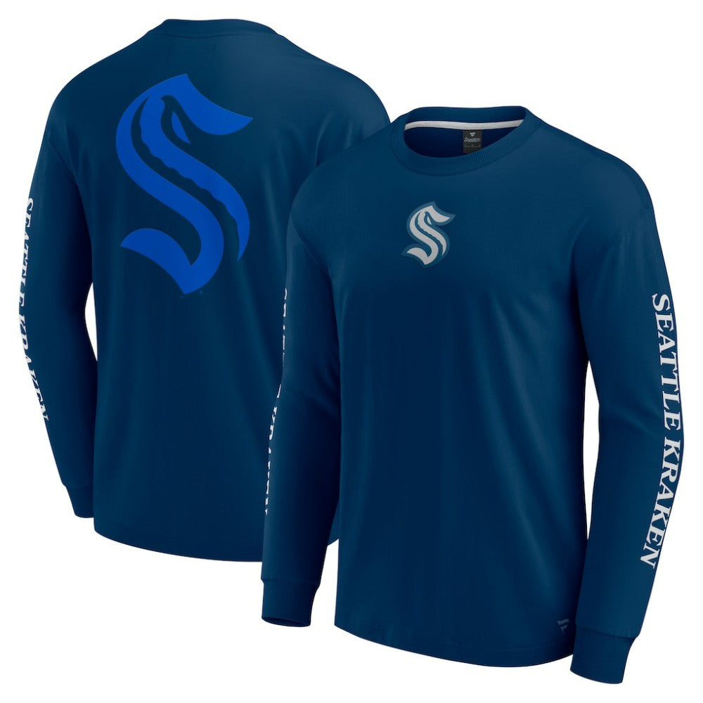 Seattle Kraken Fanatics Elements Strive Long Sleeve T-Shirt - Navy T-shirts