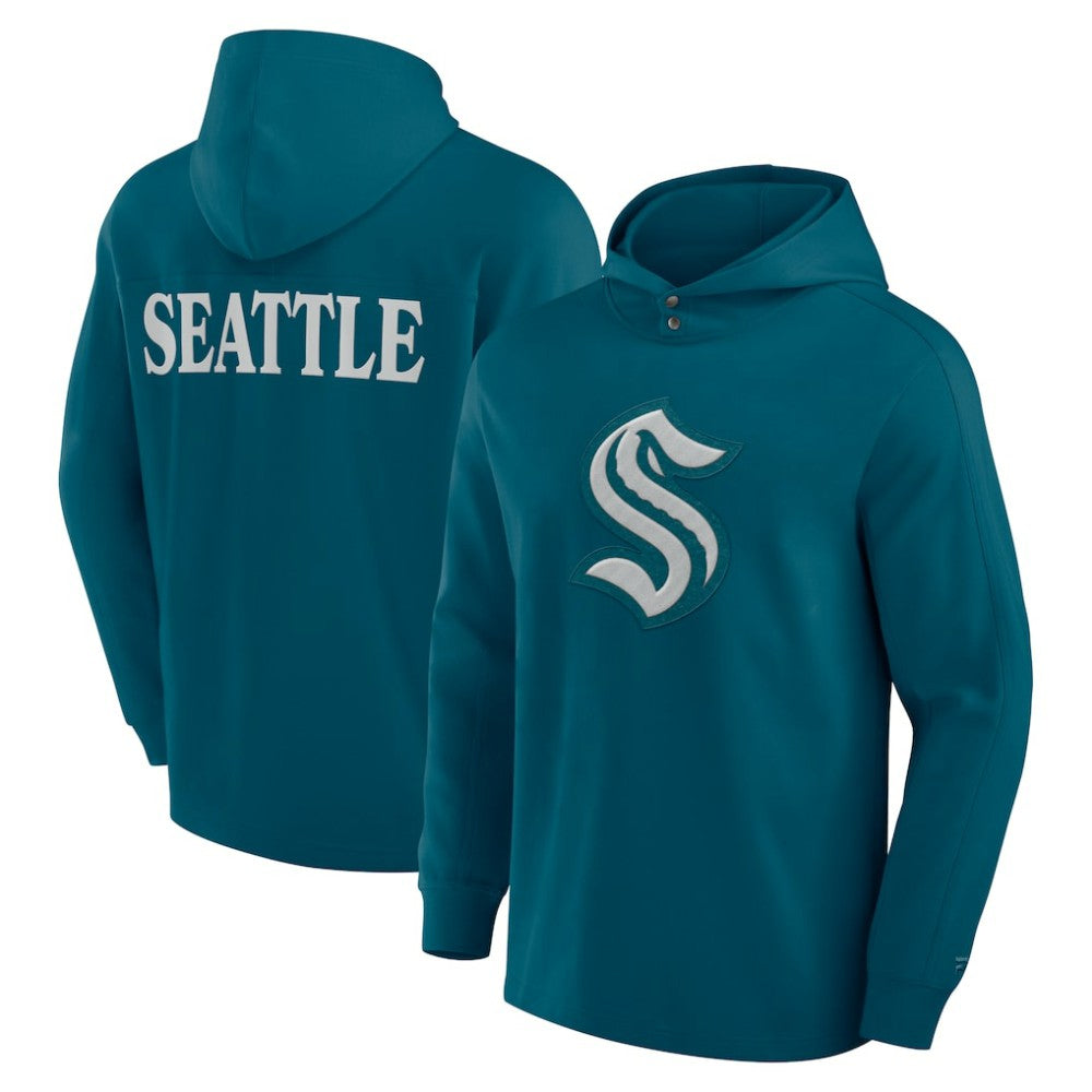 Seattle Kraken Fanatics Elements Blaze Tri-Blend Long Sleeve Hoodie T-Shirt - Teal T-shirts