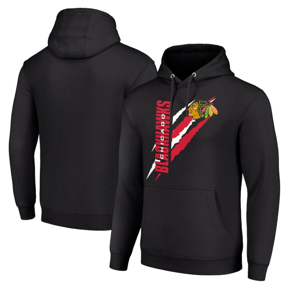 Chicago Blackhawks Starter Color Scratch Fleece Pullover Hoodie - Black Hoodies