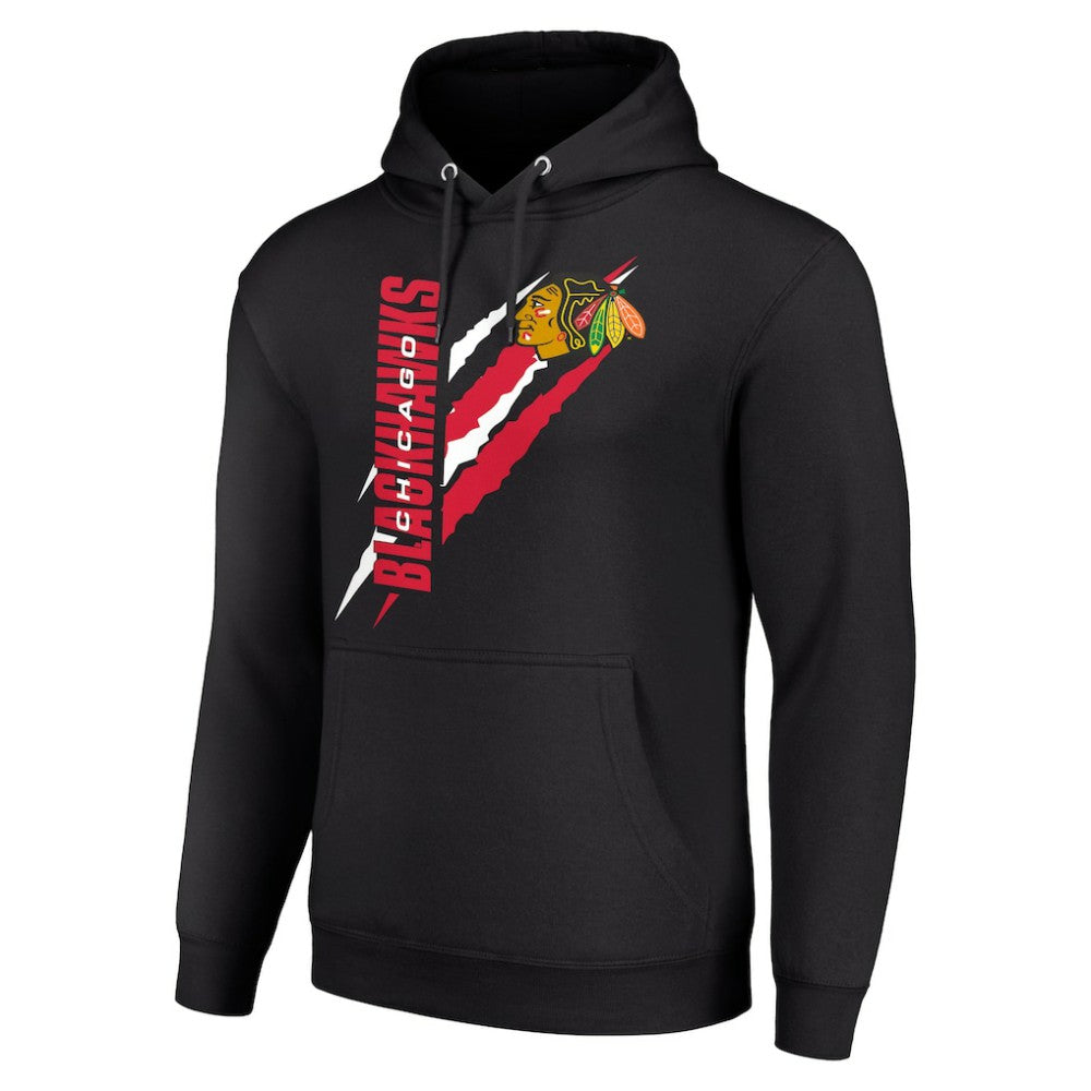 Chicago Blackhawks Starter Color Scratch Fleece Pullover Hoodie - Black Hoodies