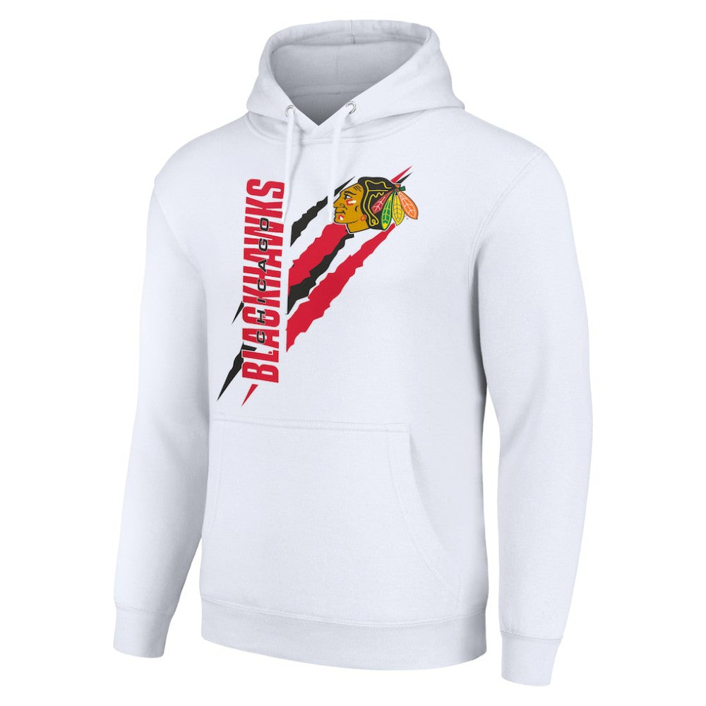 Chicago Blackhawks Starter Color Scratch Fleece Pullover Hoodie - White Hoodies