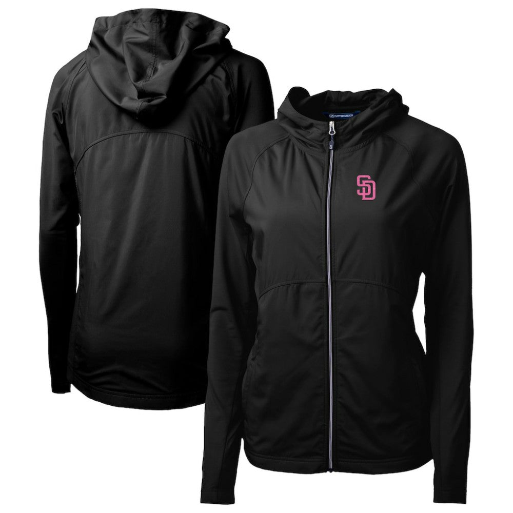 San Diego Padres Cutter & Buck Women's City Connect Adapt Eco Knit Hybrid Recycled Full-Zip Hoodie Black