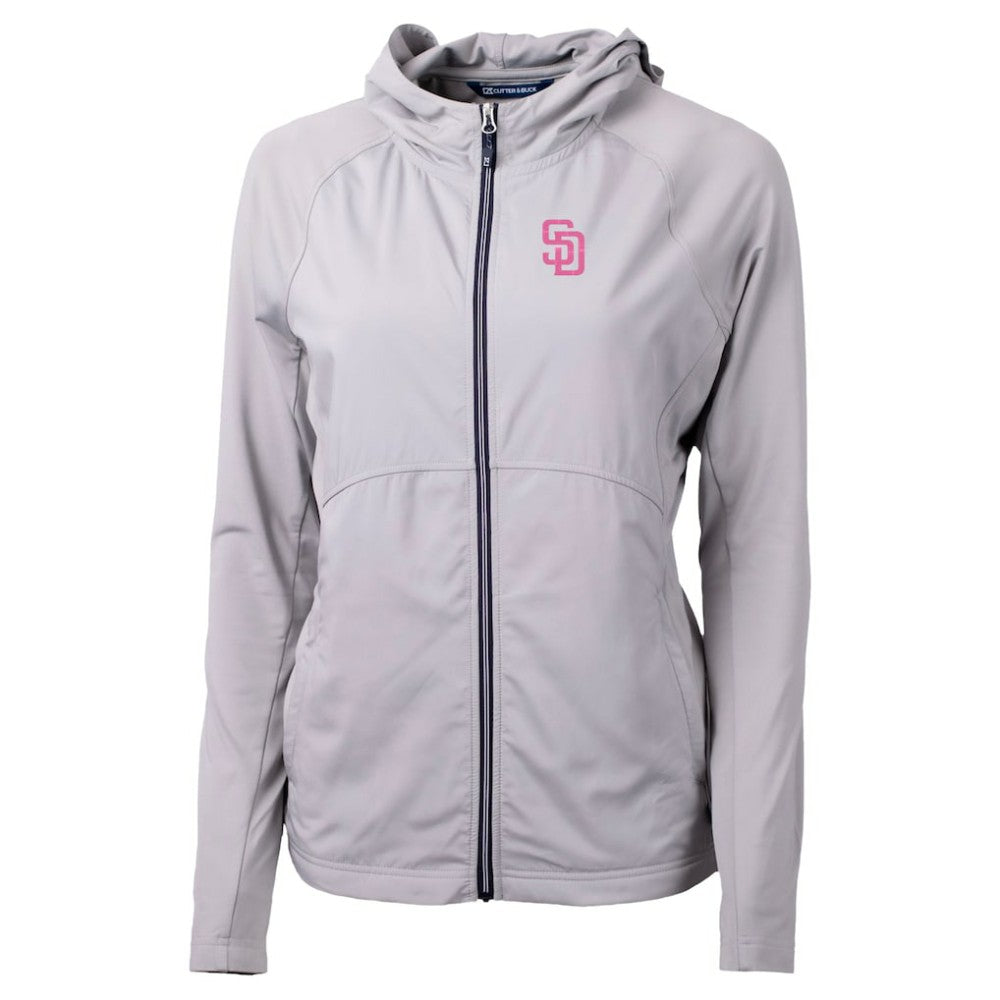San Diego Padres Cutter & Buck Women's City Connect Adapt Eco Knit Hybrid Recycled Full-Zip Hoodie Gray